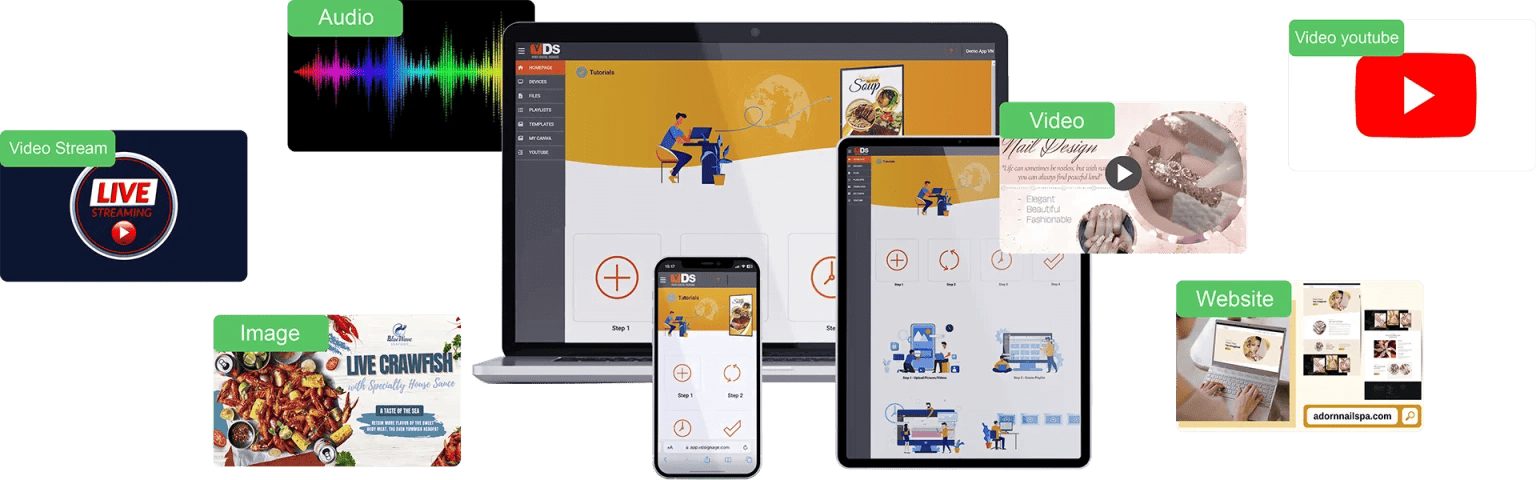 vdsinage app phần mềm quản lý màn hình quảng cáo tiên phong ưu việt tại Mỹ cho nhà hàng tiệm nail