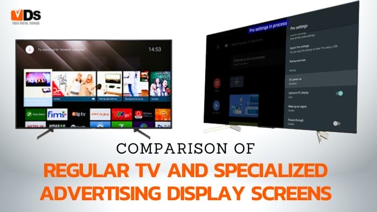 Comparison of regular TV and specialized advertising display screens